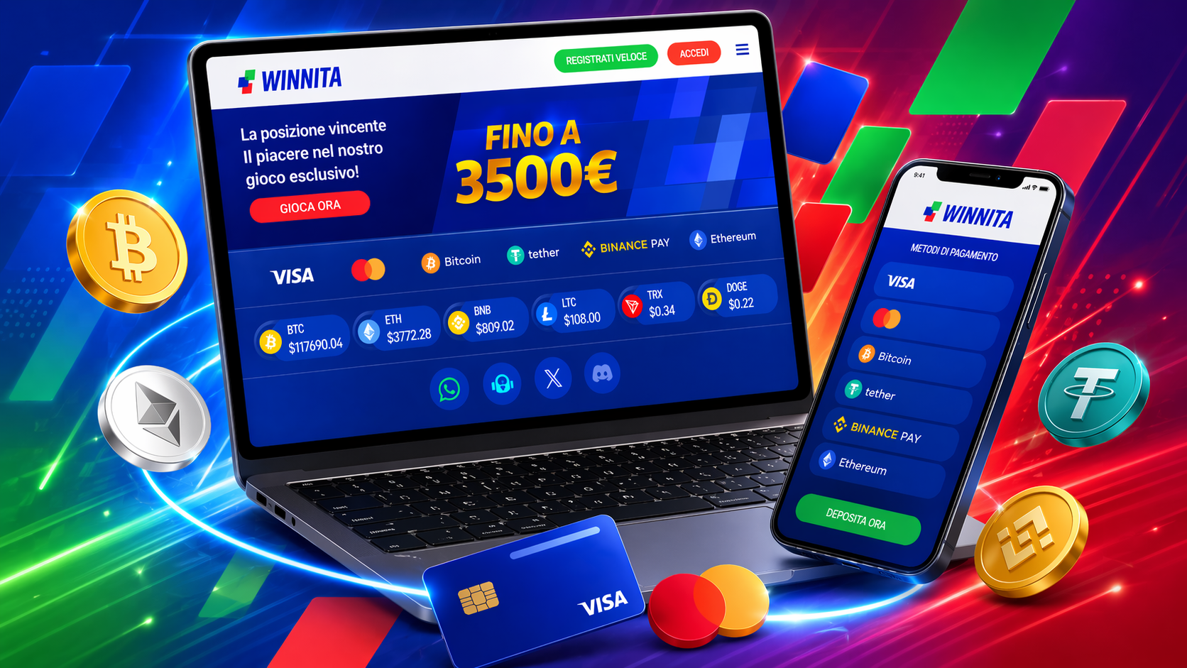 Interfaccia reale di Winnita con gioco aperto e area pagamenti in evidenza