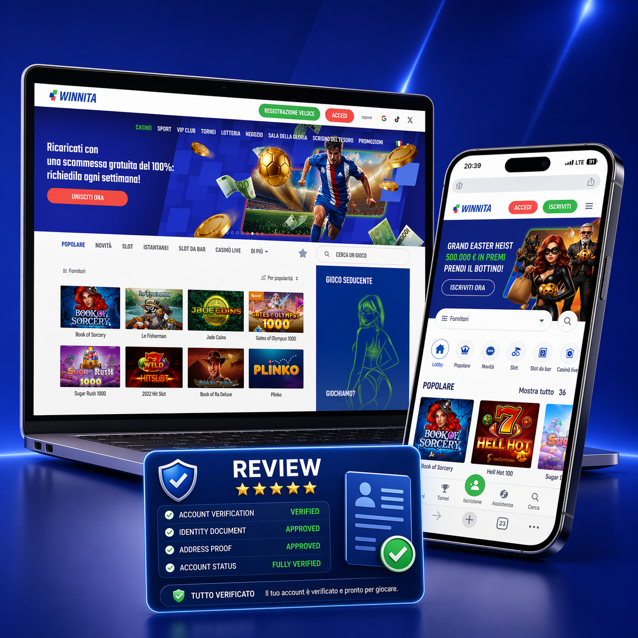 Richiesta verifica account Winnita prima del completamento