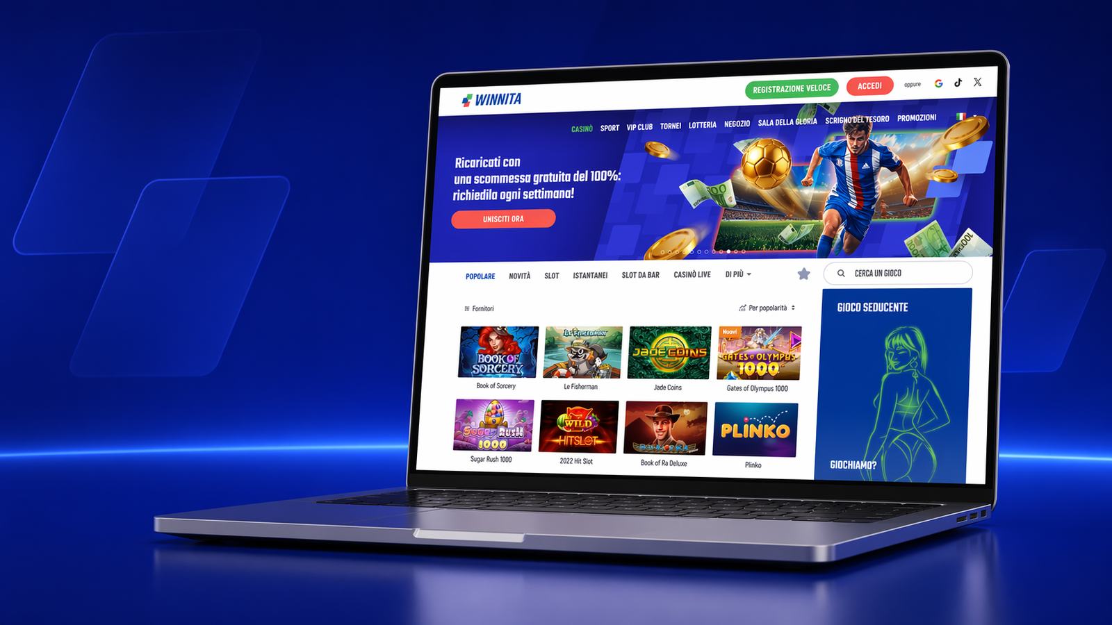 Home reale di Winnita con banner promozionale e griglia giochi