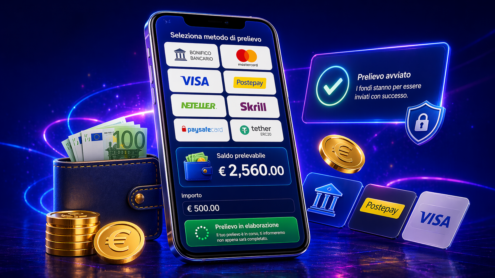Richiesta di prelievo Winnita con wallet e stato conto in evidenza